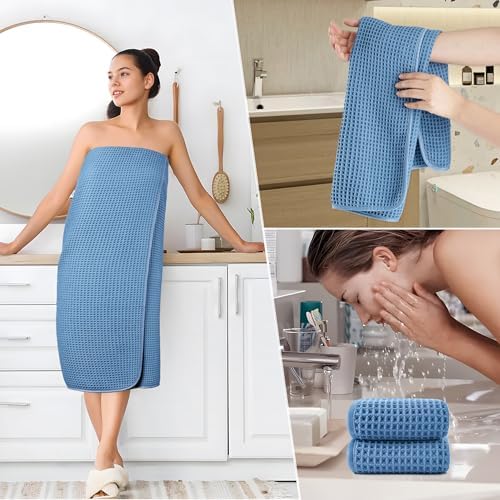 POLYTE 430 GSM Poly Blend Microfiber Quick Dry Waffle Bath Towel Set of 6
