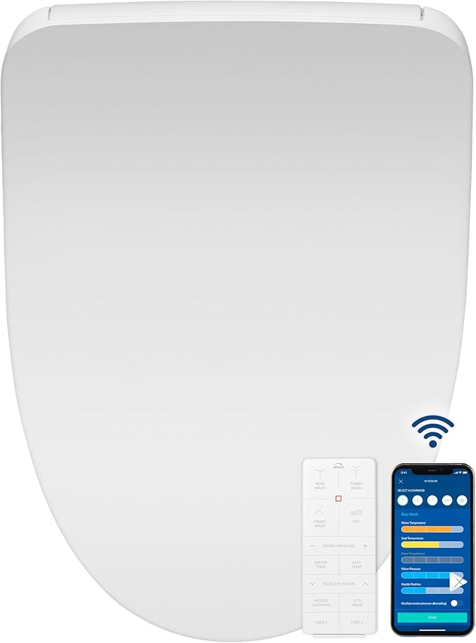 Bio Bidet BB1200 Elongated Smart Bidet, Warm Water Wash, Heated Seat & Dryer, App & Remote Control