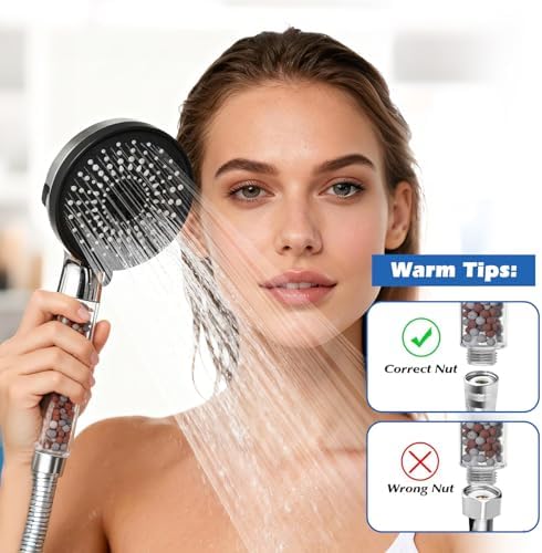 Filtered Shower Head,8”Rain Shower Head with Handheld Spray Combo with 11'' Angle Adjustable Extension Arm/Flow Regulator/Shower System,High Pressure Rainfall Shower Head Bathroom,Chrome