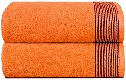 BELIZZI HOME Ultra Soft 2 Pack Oversized Cotton Bath Towels, 28x55 inches, Orange