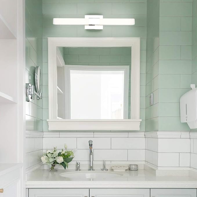 LED Bathroom Vanity Light 24 inch, 12W Modern Makeup Mirror Light Lamps, Indoor Wall Light 4000K, for Bathroom, Powder Room, Mirror Cabinets, Bedroom and Living Room. Chrome Finish.
