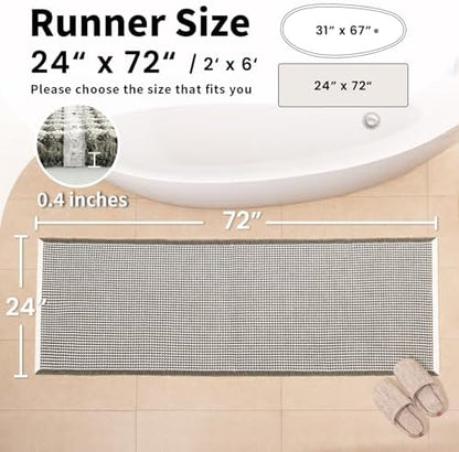 Long Bath Mat, Waffle Bathroom Runner Rug Non Slip Washable, 24 x 72