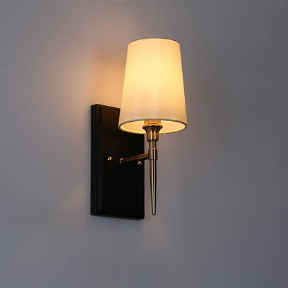 Black Gold Sconce, Modern Sconces Wall Lighting with Fabric Shade for Bathroom, Bedroom, Kitchen and Living Room
