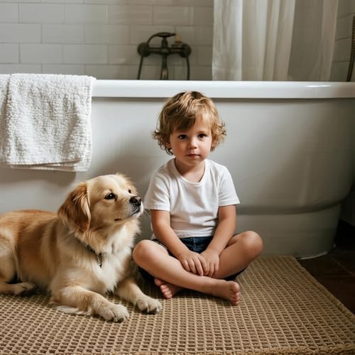 Triohero Waffle Bath Mat, Boho Bathroom Rugs Non Slip Washable, 20x30 Khaki
