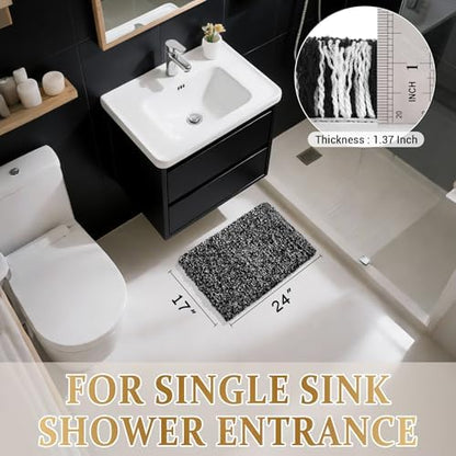 Yimobra Black and White Bathroom Rugs Non Slip Washable, Ultra Soft and Water Absorbent Bath Mats, Plush Fluffy Shower Mat Outside, Microfiber Thick Matts for Bathroom Floor/Sink, 24x17