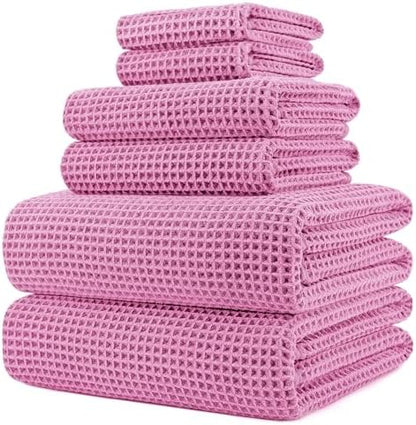 POLYTE 430 GSM Poly Blend Microfiber Quick Dry Waffle Bath Towel Set of 6
