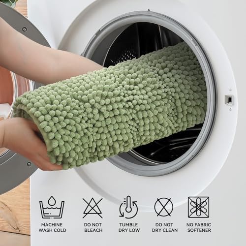 Bcoimo Bath Rugs Mat Set,2 Piece Non Slip Chenille Sage Bathroom Mat Sets