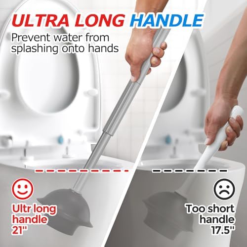 FORASTO 2 in 1 Toilet Plunger and Brush Set,Extended Handle Plunger,Toilet Bowl Brush Plunger Set,Bathroom Cleaning Tools,Cleaning Brush,Toilet Brush Plunger Combo,Charcoal Gray（20.8inch）