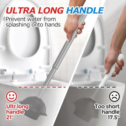 FORASTO 2 in 1 Toilet Plunger and Brush Set,Extended Handle Plunger,Toilet Bowl Brush Plunger Set,Bathroom Cleaning Tools,Cleaning Brush,Toilet Brush Plunger Combo,Charcoal Gray（20.8inch）
