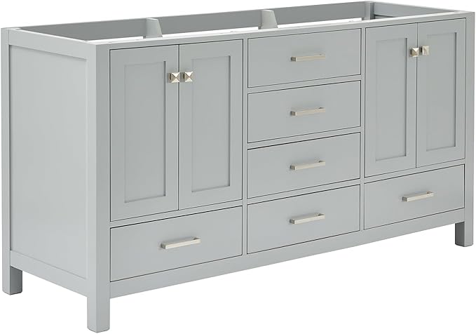 ARIEL Cambridge 66-inch Bathroom Vanity Base Cabinet,Solid Wood, 4 Soft Closing Doors, 6 Dovetail Drawers, Grey