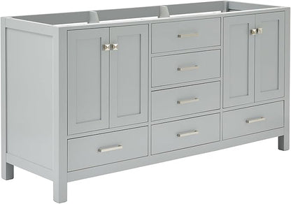 ARIEL Cambridge 66-inch Bathroom Vanity Base Cabinet,Solid Wood, 4 Soft Closing Doors, 6 Dovetail Drawers, Grey