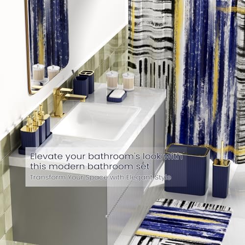 Bathroom Set - Bathroom Accessory Set, Navy Blue Bathroom Set, 26PC Bathroom Sets with Shower Curtain and Rugs, Toilet Brush, Trash Can, Qtip Holder & Bathroom Soap Dispenser Set