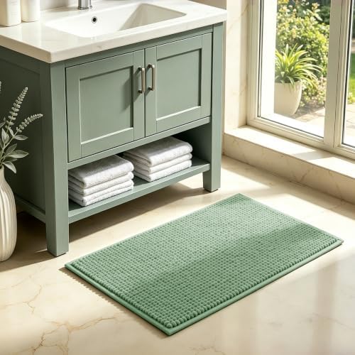SUBRTEX Bathroom Rugs, 20" x 32" Chenille Bath Rug Soft Short Plush Bath Mat Soft Shower Mat Water Absorbent Shower Mat Quick Dry Machine Washable, Sage Green