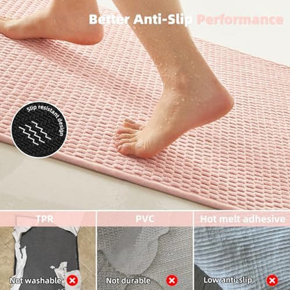 TYUU Bathroom Rugs Non Slip Washable, Super Absorbent Thin Bath Mat Quick Dry Low Pile Bathroom Rug, Pink 24"x36"