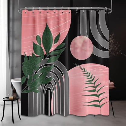 Black and Pink Extra Long Shower Curtain, Tall 72X84 in, Mid Century