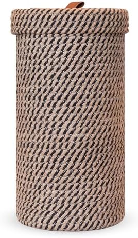Handmade Cotton & Jute Toilet Paper Holder – Woven Toilet Paper Stand & Storage Basket with Lid, Freestanding Organizer for Bathroom, Fits 3 Mega Rolls 14" x 7''