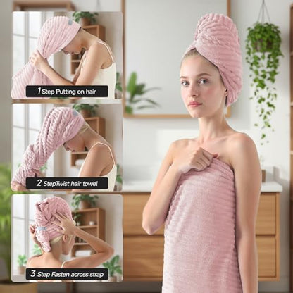 REDKISS Pink Microfiber Bath Towels Set 6 Piece - 70x35 Inches Bathroom Towels of 6 Large, Oversized Bath Towel with 2 Hair Towel Wrap, Highly Absorbent Soft Shower Towels for Bathroom, Hotel, Gym