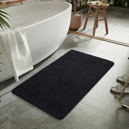 LOCHAS Luxury Bathroom Rug Shaggy Bath Mat 24 x 44 Inch, Black
