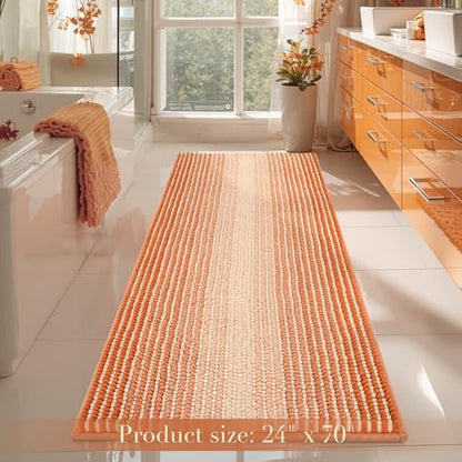 BSICPRO Large Bathroom Rugs Runner, 24x70 Chenille Bath Mat, Pumpkin Orange