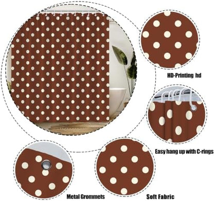 Polka Dot Shower Curtain Brown White Dots Vintage Retro Fabric Decorative Bathroom Curtains with Hooks,75" Wx70 H