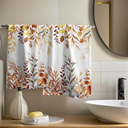Fall Leaves Hand Towels Set of 2, 28x14 Inch Watercolor Orange Eucalyptus Leaf Plants Super Soft Highly Absorbent Dish Cloth for Kitchen Spa Bathroom Gym Seasonal Home Decor