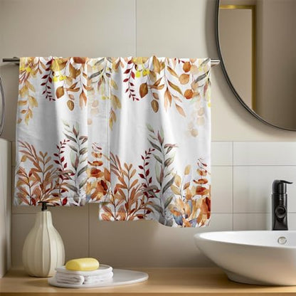 Fall Leaves Hand Towels Set of 2, 28x14 Inch Watercolor Orange Eucalyptus Leaf Plants Super Soft Highly Absorbent Dish Cloth for Kitchen Spa Bathroom Gym Seasonal Home Decor