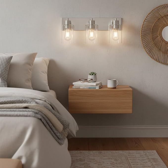 3-Light Bathroom Vanity Light Fixtures,Modern Wall Sconces,Bathroom Lights Over Mirror,Wall Mounted Lamp for Kitchen Living Room Bedroom Hallway,Brushed Nickel Finish with Clear Glass Shade