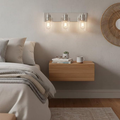 3-Light Bathroom Vanity Light Fixtures,Modern Wall Sconces,Bathroom Lights Over Mirror,Wall Mounted Lamp for Kitchen Living Room Bedroom Hallway,Brushed Nickel Finish with Clear Glass Shade