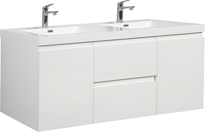 Floating Bathroom Vanity with Double Sinks, 60" Wall-Mounted Bathroom Storage Vanity Cabinet with Resin Top Basin and Soft Close Drawers, No Assembly Required, Glossy White