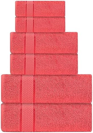 6 Piece Bath Towel Set, 2 Bath, 2 Hand, 2 Washcloths, Coral