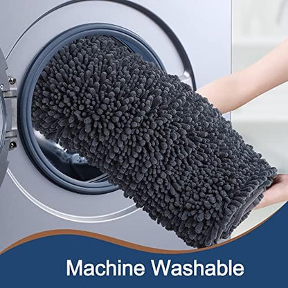 Luxury Chenille Charcoal Grey Bathroom Rugs Sets 2 Piece, Thickened Hot Melt Rubber Bottom Bath Mats for Bathroom Non Slip,Bath Rugs Quick Dry Machine Washable for Shower Mat (32"x20"+17"x24")