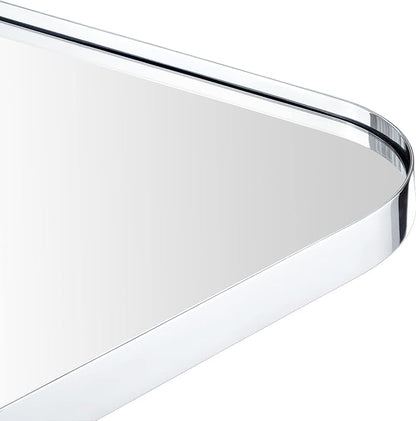 Chrome Arched Recessed Bathroom Medicine Cabinet with Mirror Stainless Steel Metal Framed Rectangular Bathroom Cabinet with Mirror 16x28.3''
