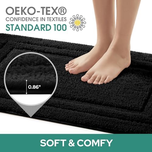 HOMEIDEAS Bathroom Rugs Sets 2 Piece, Super Soft and Absorbent Non Slip Microfiber U-Shaped Toilet Bath Mat Set (20"x32"+U20 x24, Black)