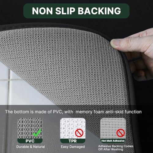 H.VERSAILTEX Bath Mat Memory Foam Set Bathroom Rug Set Flannel Velvety Extra Soft and Absorbent Non Slip Rugs for Bathroom/Bedroom Washable(47"x 17" + 17"x 24" + 20"x 24"U-Shaped, Black)
