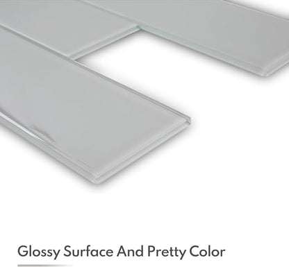 Warm Grey Glass Subway Tile, Glass for Bathroom Kitchen Shower Backsplash Wall, 4 x 12 Inches, 4 Sq.Ft.