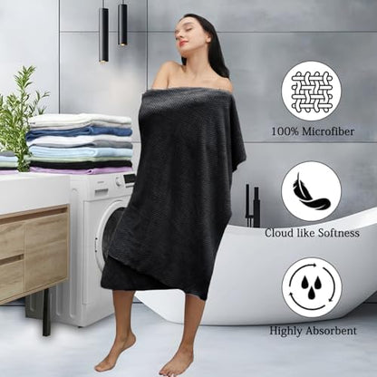 Black Bath Towels Set 35x70 Inches - Luxury 600 GSM Oversized Bath Sheet Towel,Extra Large Microfiber - Quick Dry,Highly Absorbent,Super Soft Shower Towels Spa Hotel Bathroom Towel Set (4-Pack)