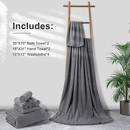 8-Piece Gray Bath Towel Set, 2 Extra Large Bath Towel Sheets, 2 Hand Towels and 4 Washcloths - Highly Absorbent Quick Dry Microfiber,Ultra Soft Towel Set for Bathroom, Waffle Weave Design, Pack of 8