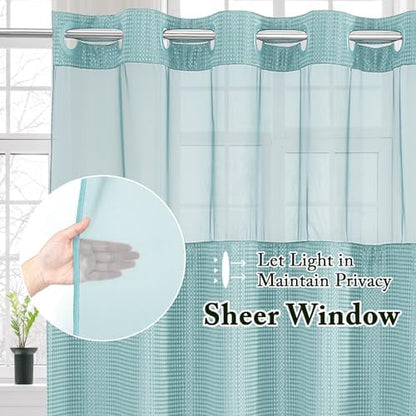 Gibelle No Hook Cloth Teal Shower Curtain with Liner, 72x80