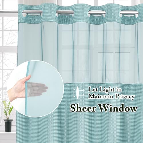 Gibelle No Hook Cloth Teal Shower Curtain with Liner, 72x86