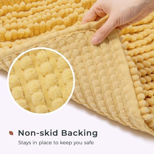 FRESHMINT Large Chenille Bathroom Rugs Mat 47"x24", Non-Slip Bath Mat for Bathroom Floor & Bathtub, Washable Shower Shag Bath Rugs, Soft Thick Water Absorbent Microfiber Shower Mat, Yellow