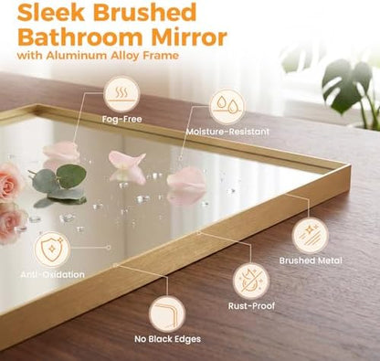 NEWBULIG 22"x30" Wall Mirror, Bathroom Mirrors for Over Sink, Gold