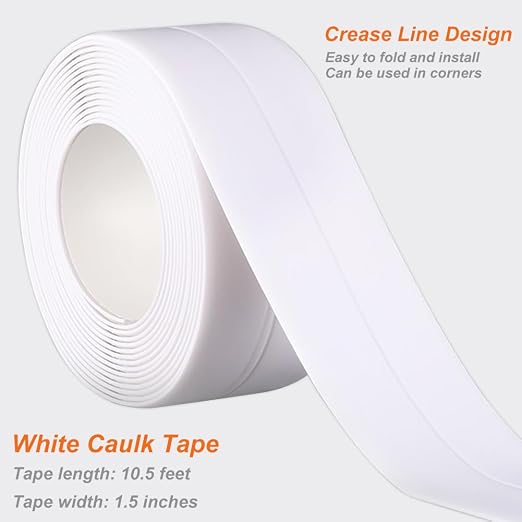White Caulk Tape Waterproof Self Adhesive, Toilet & Bathtub Sealant Strip, Peel & Stick Caulking Tape for Floor Tile Corner Trim & Shower, Bathroom Accessories, Better Than Silicone Caulk