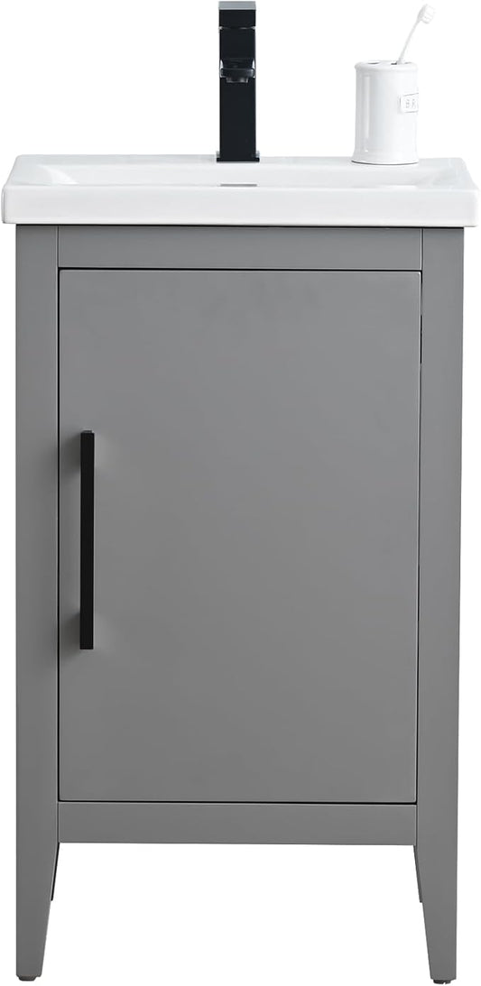 Vanity Art 20 inch Bathroom Vanity with Single Sink & Ceramic Top, Vanity Cabinet with Soft-Closing Doors, Solid Wood Frame, Cashmere Gray, VA9020-G-MB1
