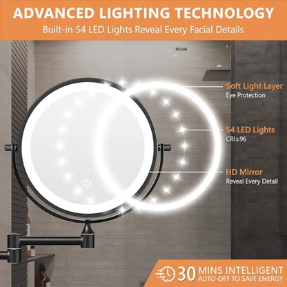 Auxmir 1X/30X Wall Mounted Makeup Mirror, 8" Rechargeable Magnifying Mirror