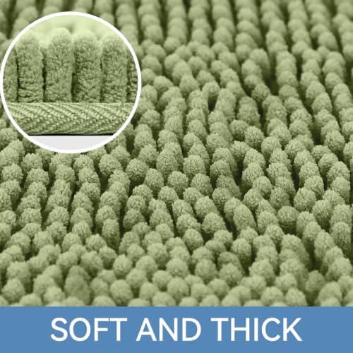 Bcoimo Bath Rug Mat,Sage Chenille High Absorbent Long Bathroom Runner Rugs