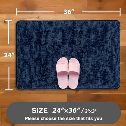Navy Blue Bathroom Rugs – Absorbent and Washable Bath Mat, Non-Slip, Thick Soft Chenille Bath Rugs for Bathroom Floor, Shower, Sink - 24" x 36"