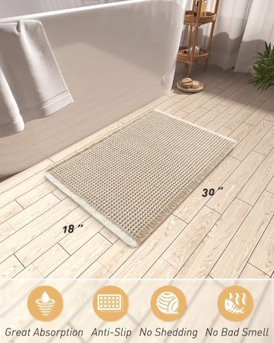 Upgraded Waffle Bath Mat Ultra Absorbent Non Slip Bathroom Mat, 18" x 30"