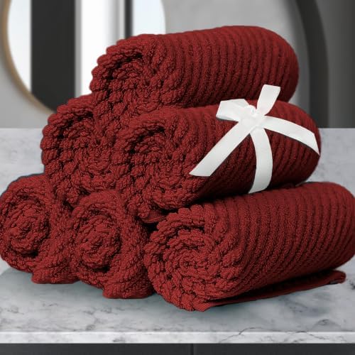 VOOVA & MOVAS Washcloths 6PC, 100% Cotton, 13x13 in, Burgundy Red