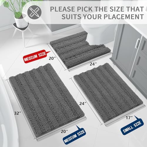 Yimobra Toilet Rugs U Shaped Washable 24 x 20, Non Slip and Super Absorbent Toilet Mat, Quick Dry, Ultra Luxury Microfiber Chenille Plush Fluffy Contour Bath Rugs for Toilet Base, Dark Gray