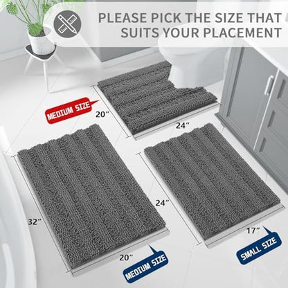 Yimobra Toilet Rugs U Shaped Washable 24 x 20, Non Slip and Super Absorbent Toilet Mat, Quick Dry, Ultra Luxury Microfiber Chenille Plush Fluffy Contour Bath Rugs for Toilet Base, Dark Gray